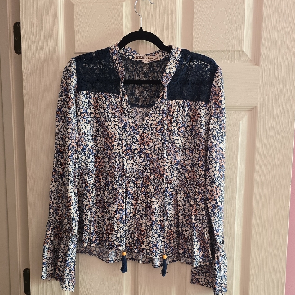 Gypsies & Moondust Blue and White Floral Blouse